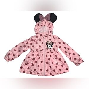 Disney Minnie Mouse Polka Dots Windbreaker Rain Coat Hoodie Jacket Pink Girls 3T